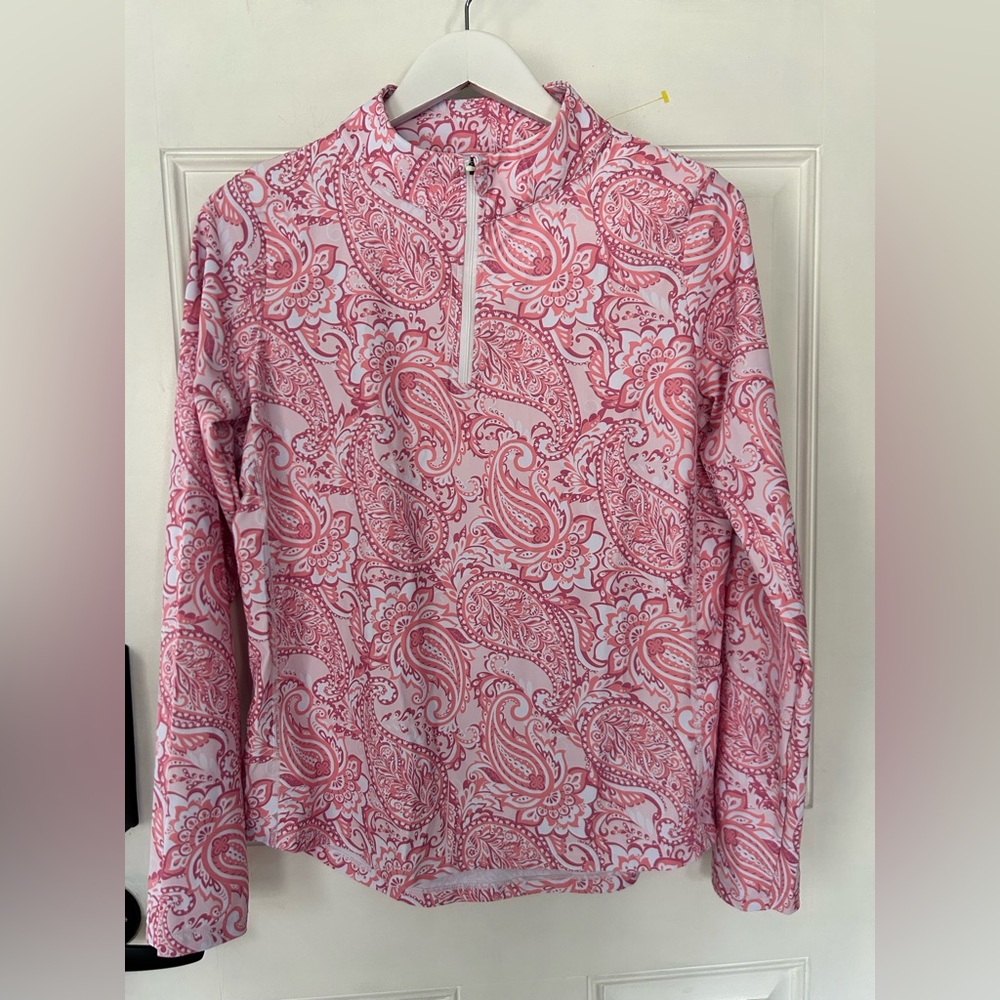 Women's Pink Paisley Long Sleeve Half-Zip Tee